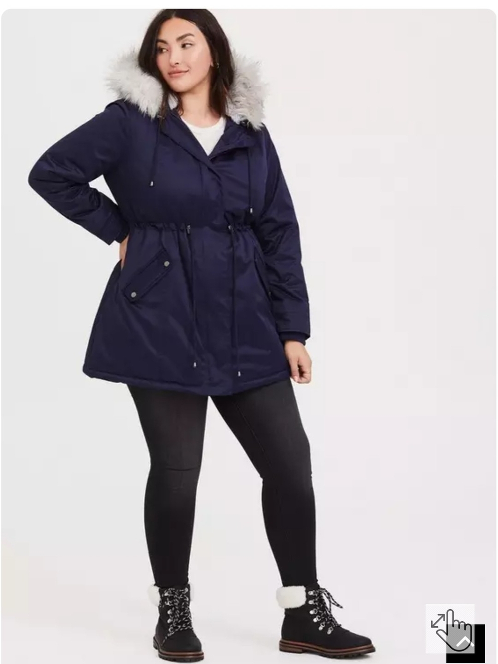 Torrid Navy Hooded Twill Parka with Faux Fur Trim